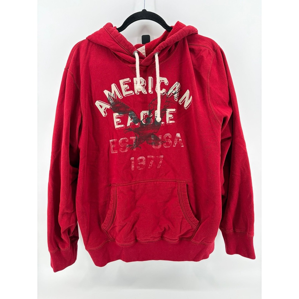 American Eagle, Vintage, Red Pullover Hoodie, Classic Fit Fleece, Men's Size XL